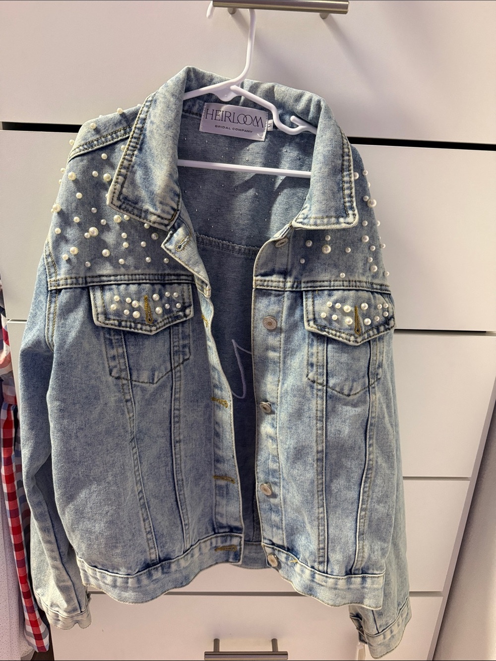 WIFEY Light Blue Pearl-Embellished Denim Jacket